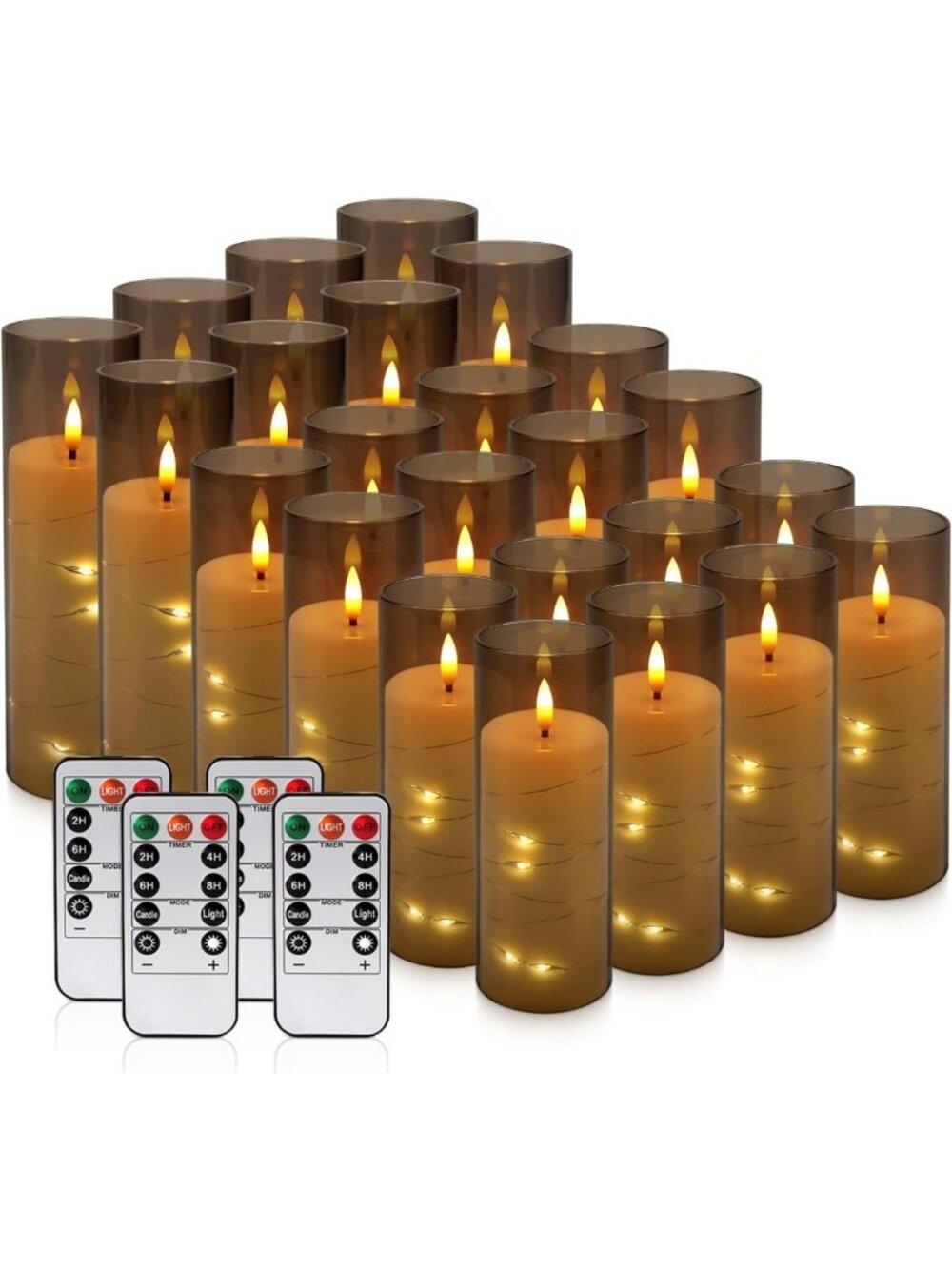 24 Pack LED Flameless Candles - Battery Operated Halloween & Holiday Decor, Grey